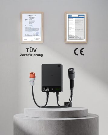 Wallbox 11 кВт з Wi-Fi та кабелем Type 2 7,5м, 3-фазне зарядне для електромобілів (BEV/PHEV), захист RCD Type A 30mA/DC 6mA, IP54, чорний