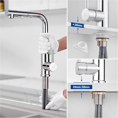 Змішувач кухонний висувний CECIPA з донним виливом, нержавіюча сталь, 2 режими, 360° оберт, матовий, для кухні