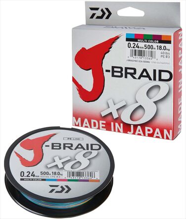 DAIWA J-Braid 8 Braid 0.10mm, 6.0kg/13.0lbs, 300m Multicolour