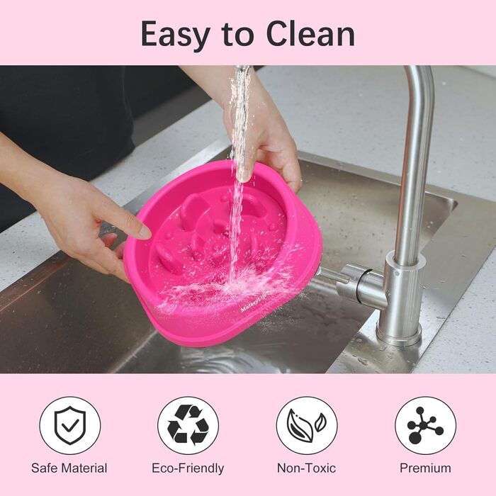 Набір мисок для собак MateeyLife (2 шт) – повільний годівник, антиковзаючі миски для собак середніх та великих порід (рожевий, маленький)