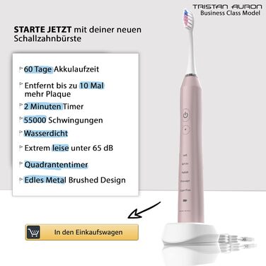 Електрична зубна щітка Tristan Auron - найкраща для подорожей 2025. 5 програм, 55000 зворотно-поступальних рухів, UV-етиуі, 6 насадок, чорний колір. Без ризику - 100 днів тестування.