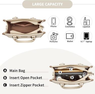 Сумка жіноча Miss Lulu середнього розміру через плече, бежева (4-2) з рельєфним малюнком лічі, з внутрішніми кишенями для роботи, відпочинку та повсякденного використання