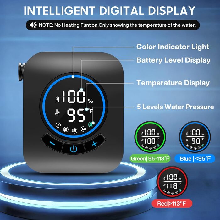 Портативна душова кабіна для кемпінгу Spardar, 8000mAh, з насосом та індикатором температури, 2м шланг, для відпочинку, автомийки, домашнього використання, чорна