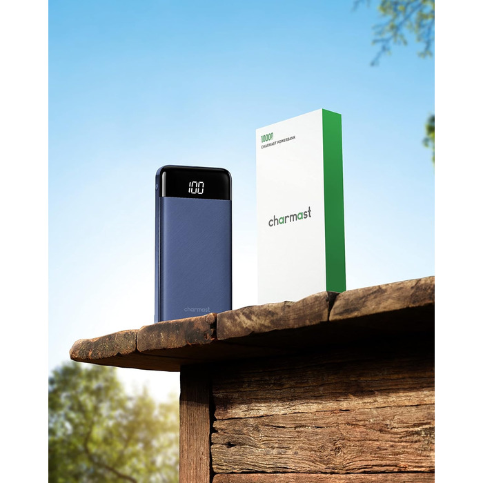 Power Bank Charmast 10000mAh з 6 виходами, USB-C, LED-дисплеєм, 4 кабелями, блакитний