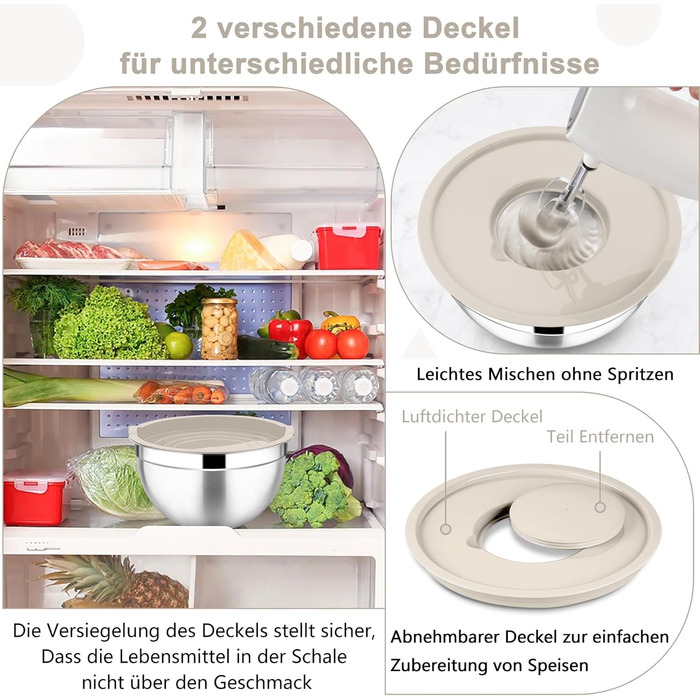 Миска Joyfair 4,5 л з нержавіючої сталі з кришкою, набором терок для приготування, миття в посудомийній машині - Хакі