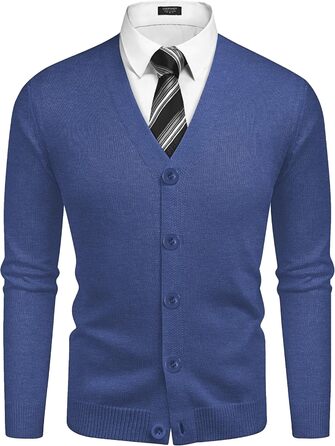 Чоловічий в'язаний кардиган COOFANDY з V-подібним вирізом, повсякденний, легкий, на ґудзиках, синій (M)