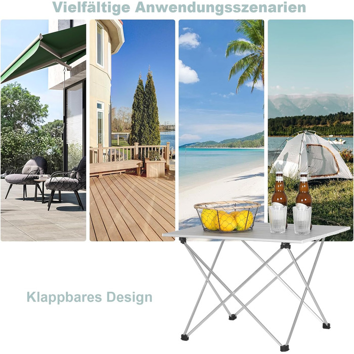Складаний туристичний столик Woltu Alu - легкий, портативний, для кемпінгу, пікніка, риболовлі, 68x46x40 см, срібний
