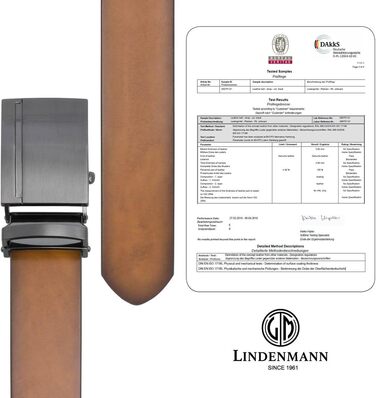 Чоловічий шкіряний ремінь Lindenmann Automatik, колір коньяк, розмір 105/120 см