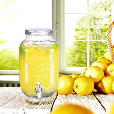 Диспенсер для напоїв Relaxdays 3,5 л, скло, кран, ретро, сафтоспенсер, гастрономія, вінтаж, лимонадник для вечірок на подвір'ї, прозорий