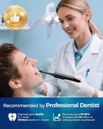 Електрична зубна щітка Rotierende для дорослих з 8 насадками, 4 режимами чищення, акумулятором на 60 днів та Smart-таймером на 2 хвилини - професійна електрична зубна щітка (чорна)