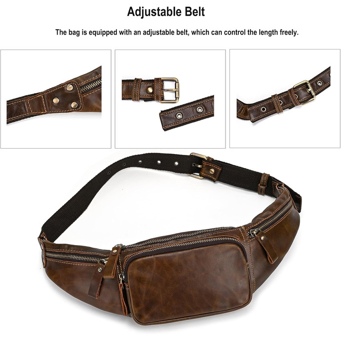 Чоловіча поясна сумка з натуральної шкіри Luufan, колір кавовий