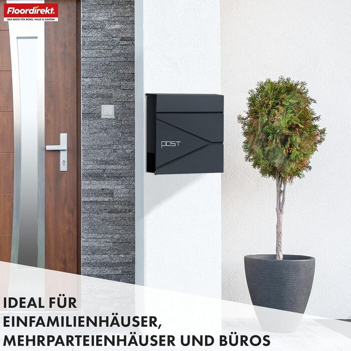 Поштовий ящик Floordirekt Jean Anthrazit з газетницею, замком та великим отвором для кореспонденції, антрацит