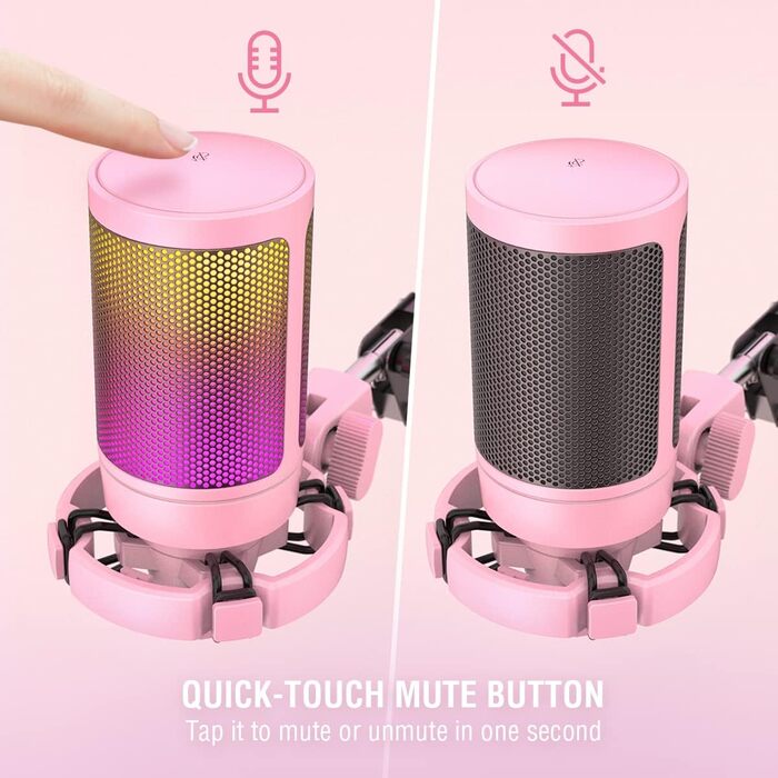 Мікрофон FIFINE для ігор та стримінгу, USB, з кріпленням, для ПК, MAC, PS4, PS5 (Рожевий)