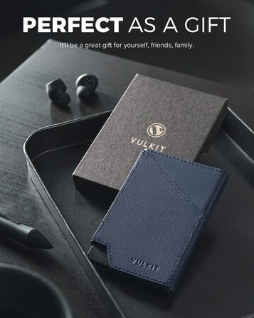 Кредитне картхолдер VULKIT з RFID-блокуванням: тонкий металевий картхолдер з відділенням для грошей (шкіра, темно-синій)