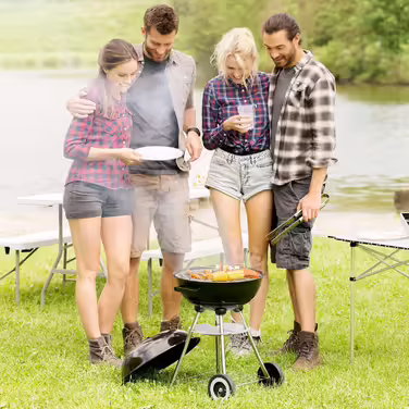 tectake 3in1 Barbecue Grill Cart Smoker, Smoker Grill with Thermometer, Adjustable Air Vent, Steaming, Charcoal Grill with Charcoal Tray and Ash Grid (BBQ Grill)