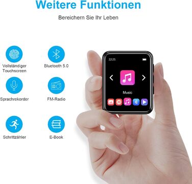 MP3 плеєр 32GB Bluetooth 5.0 з сенсорним екраном, Hi-Fi звук, радіо, диктофон, металевий корпус (Чорний)