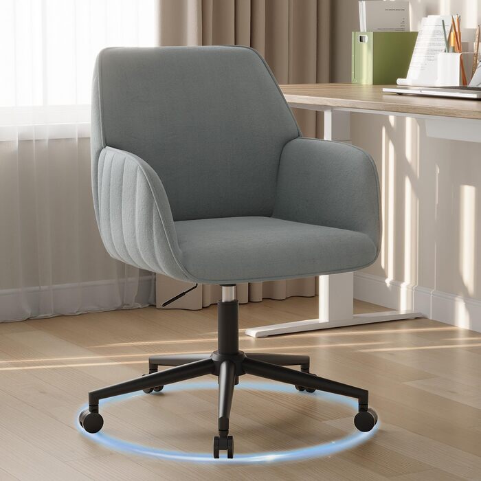 Офісний стілець для дому та офісу до 136 кг, обертовий, оксамитовий, з підлокітниками та колесами, ергономічний, сірий