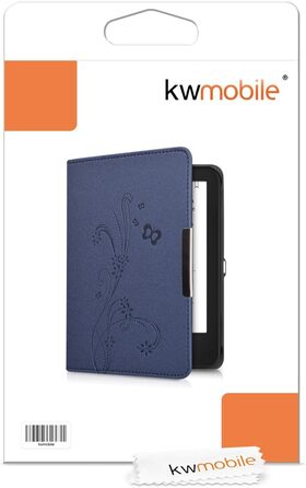 Чохол-книжка kwmobile для Tolino Shine 2 HD - Чохол для електронного читача з квітковим принтом (підрісники, метелики) білий/чорний/темно-синій