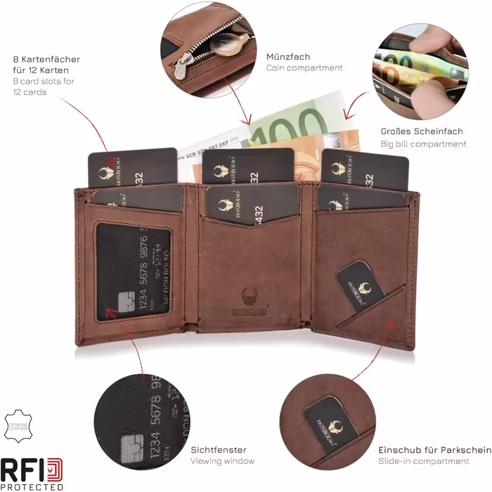 Чоловічий шкіряний гаманець DONBOLSO Slim з монетницею, RFID-захист, мінімалістичний кардхолдер, подарункова коробка