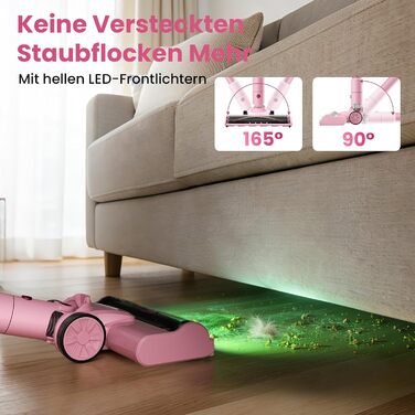 Бездротовий пилосос Dzaki 50000Pa з акумулятором, дисплеєм, функцією паркування та насадкою Anti-Tangle для килимів, твердих поверхонь, шерсті тварин та авто (помаранчево-рожевий)