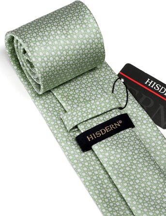 HISDERN Комплект краватки, нагрудного хустинки та краваткової застібки для весілля чоловічий, зелений в клітинку