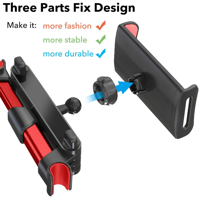 Універсальний тримач для планшета в авто, регульований, для iPad/iPhone/Samsung Galaxy Tab/Kindle Fire HD/Nintendo Switch, 4.4-11 дюймів, червоний/чорний