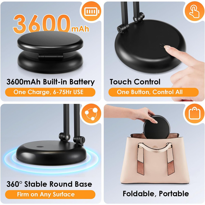 Світлодіодна лампа для читання One Fire 48 LED з USB, 10W адаптер, гнучка, 360°, чорна - нічник для дитячого ліжка