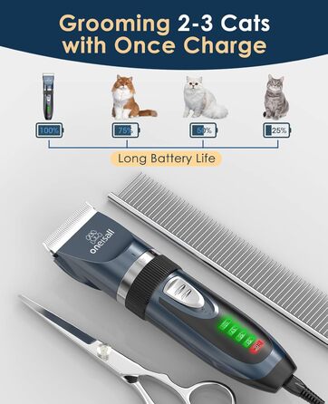 Машинка для стрижки котів та собак oneisall Leise - професійна машинка для довгошерстих котів та собак з густою шерстю (Блакитна)