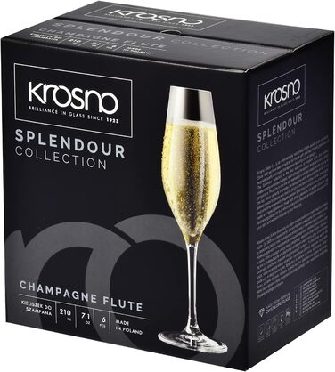 Набір келихів для шампанського Krosno Champagnergläser Set – 6 шт. | 210 мл | Колекція Splendour | Кристалічне скло, без свинцю | Елегантний дизайн з високою ніжкою | Для шампанського, просекко та урочистих подій