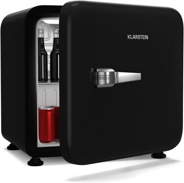 Klarstein Mini Fridge with Freezer Compartment - 32L Compact Refrigerator for Drinks & Cosmetics, Retro Mini Bar, Quiet Small Fridge, Skincare Fridge for Room (43L, Energy Class E, Black)