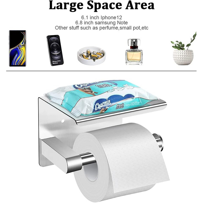 Тримач туалетного паперу ASOFTY без свердління з полицею, нержавіюча сталь, для ванної кімнати та кухні