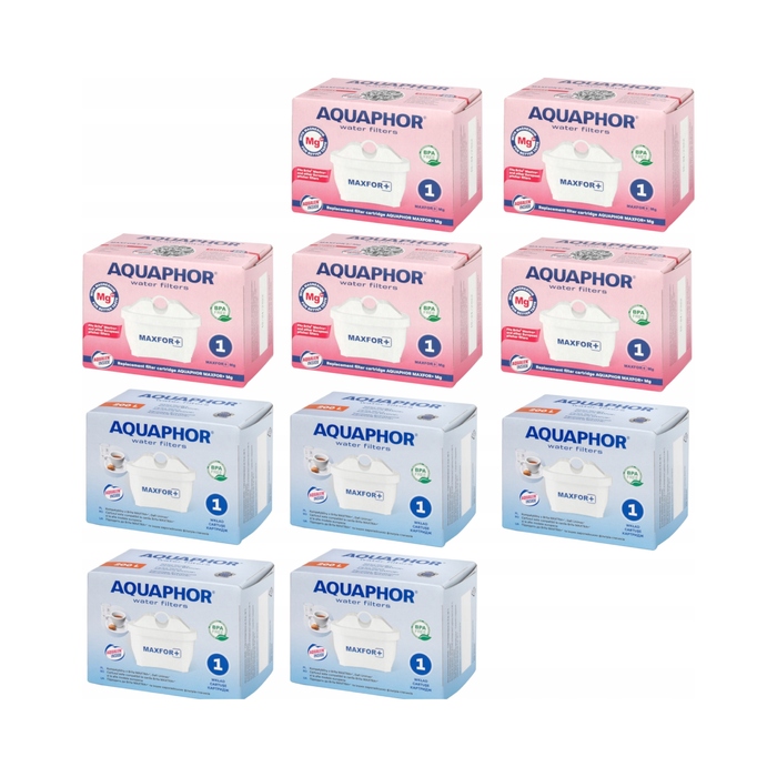 Набір фільтруючих картриджів Aquaphor Maxfor+ (5 шт.) та Maxfor+ Mg з магнієм (5 шт.) — 10 шт.