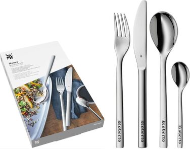 WMF Cutlery Set Nuova with Engraving as Desired, 4-Piece Stainless Steel with Box, NEW