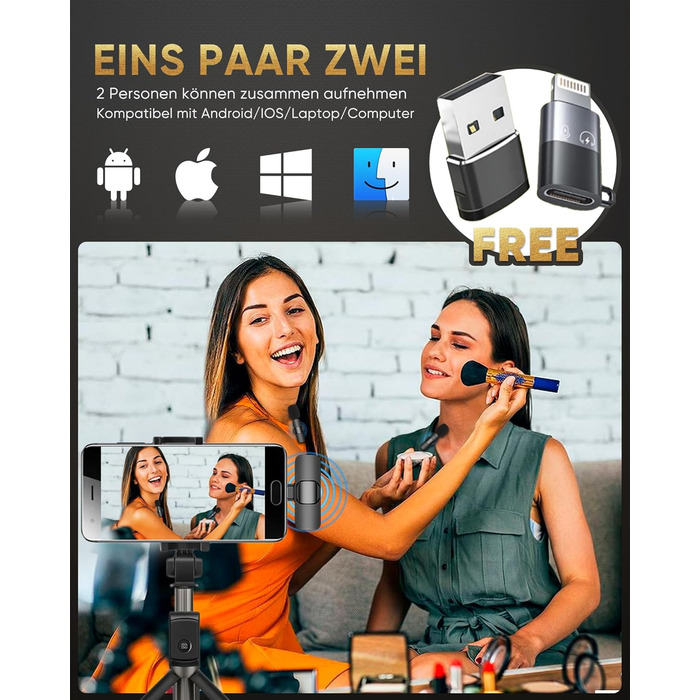 Беспроводной петличный микрофон XZ-K5 для iPhone/iPad/Android/Laptop с шумоподавлением (2 шт.)