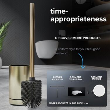 Набір для чищення унітазу з нержавіючої сталі | Силіконова щітка | З вентиляцією | Без кріплення | Замінний насадок | Знімний піддон | Унітазна щітка без монтажу (Золотий)