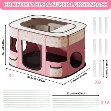 Клітка-забіг для цуценят, сіра, для дому, складна, портативна, прямокутна, для кошенят, цуценят, кроликів (L), рожева, з тунелем