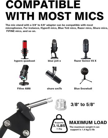 Кріплення для мікрофона FIFINE AM8 - Шарнірний стійкий кронштейн для мікрофона, сумісний з FIFINE Recording XLR/USB мікрофонами, AM8, YOUSHARES, для настільного встановлення