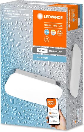 LEDVANCE Smart LED Bathroom Lamp white, 1200LM, 3000-6500K, 300mm x 70mm, IP44, Orbis Bath Bathroom Light with Wifi Technology, dimmable, controllable via App and Voice Assistants (White, 28 x 10 cm, Aqua)