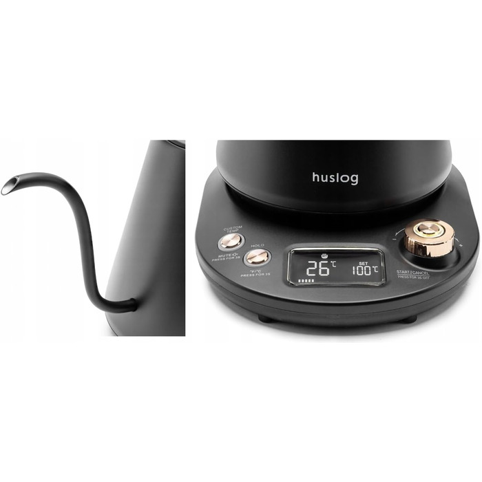 Huslog Electric Gooseneck Kettle with Temperature Control - 1 Liter, Black