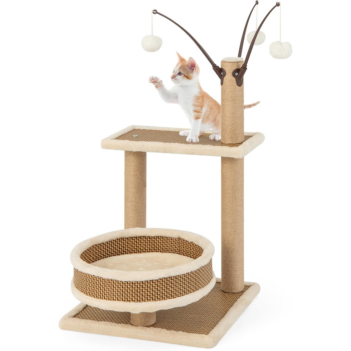 Кігтеточка SOARS для котів з ліжком, платформою та іграшками, 40x40x80 см