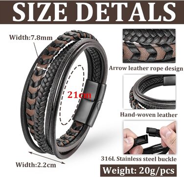 Чоловічий шкіряний браслет ручної роботи, коричнево-блакитний, 21 см, ідеальний подарунок на День батька, чоловічий аксесуар