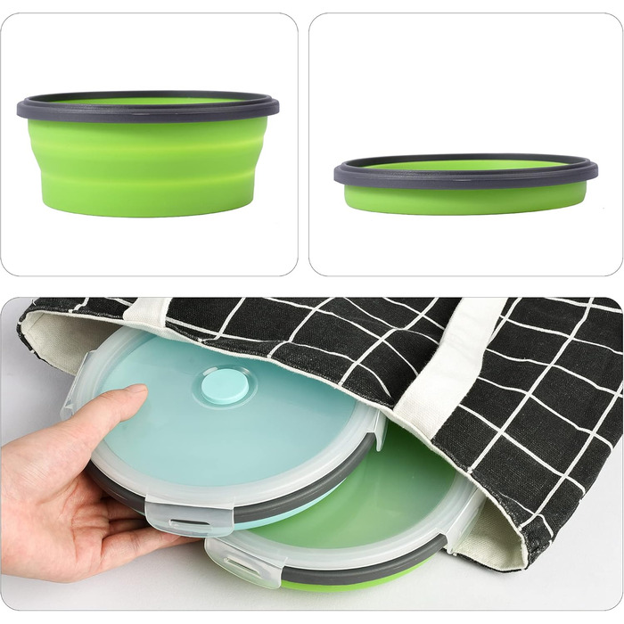 Складані миски для собак з силікону для корму та води, для подорожей, з кришкою, портативні, розширювані, для домашніх тварин, для прогулянок, кемпінгу, 2 шт. блакитний / зелений (Small, блакитний / зелений)
