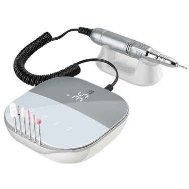 Електричний апарат для манікюру та педикюру Madenia TouchPro – професійний фрезер для гелевих нігтів з HD-дисплеєм та 6 насадками (сірий)