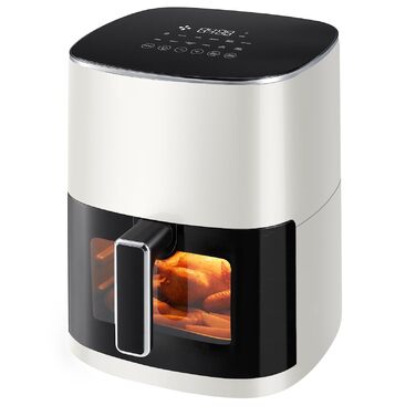Фритюрниця Sweetcrispy Airfryer 6L з вікном, 12-в-1, сенсорний екран, антипригарний кошик, для 3-6 осіб (Бежева)
