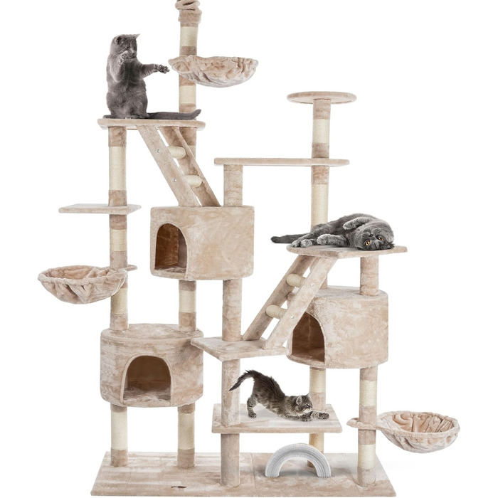 Кігтеточка HAPPYPET 260 см - великий, стабільний кімнатний комплекс для котів з аксесуарами (бежевий)