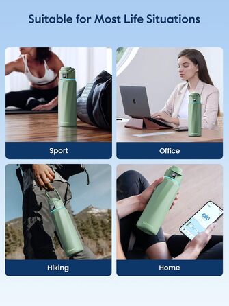 Розумна пляшка для води WATERH Boost з нагадуванням та трекером, 946 мл, нержавіюча сталь, зелена