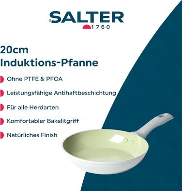 Сковорода SALTER Earth Keramik 24 см з антипригарним покриттям, без PFOA/PFAS/PTFE, для індукційних плит, з бакелітовою ручкою, легко миється