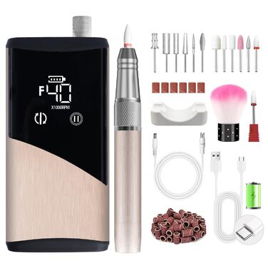 Професійний фрезер для нігтів ENGERWALL M95G: 40000 об/хв, акумулятор 24 год, бездротовий, з LCD, для гелю та акрилу