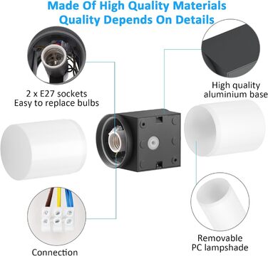 Klighten Wall Lights E27 Outdoor/Indoor, 2-Light Up and Down Outdoor Lamp, Outdoor Light Fixture, IP54 Outdoor Lamp, Aluminum Modern Outdoor Wall Lamp, Wall Lamp for Entrance Terrace, without Bulb (Dark Grey, with Motion Sensor)