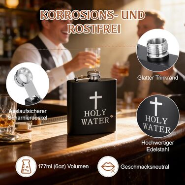 Фляга PRETYZOOM з нержавіючої сталі, чорна 'Свята вода' для віскі, не протікає, ідеальна для подарунку чоловікам на День батька, вечірки, піших прогулянок, кемпінгу